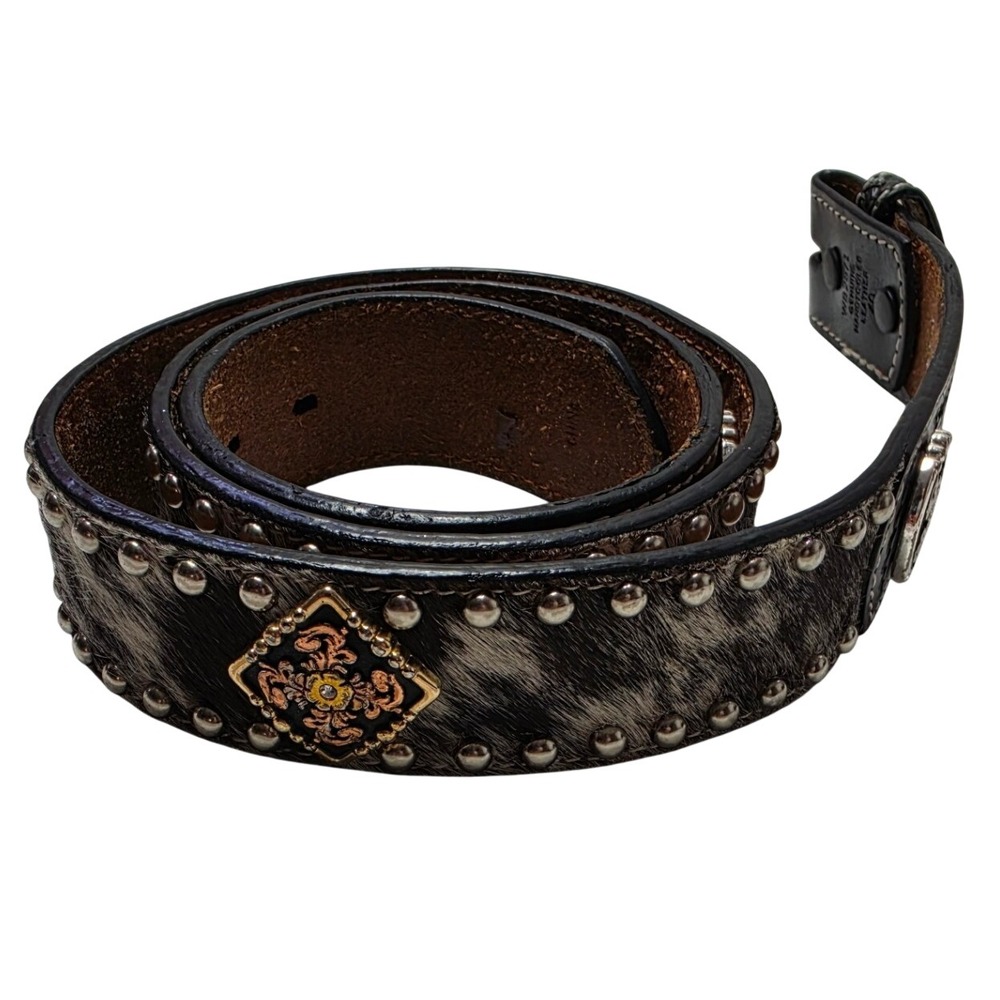 Ranger Belt Mens Black Hand Tooled Leather Cowhide Studded Concho Belt Size 40